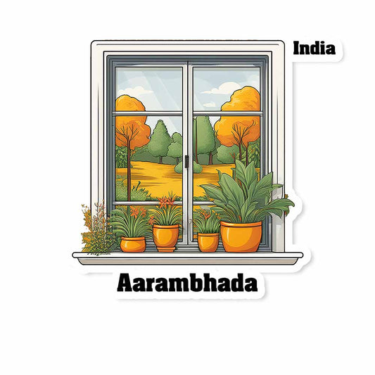 Aarambhada Window White Plants Pots Sticker