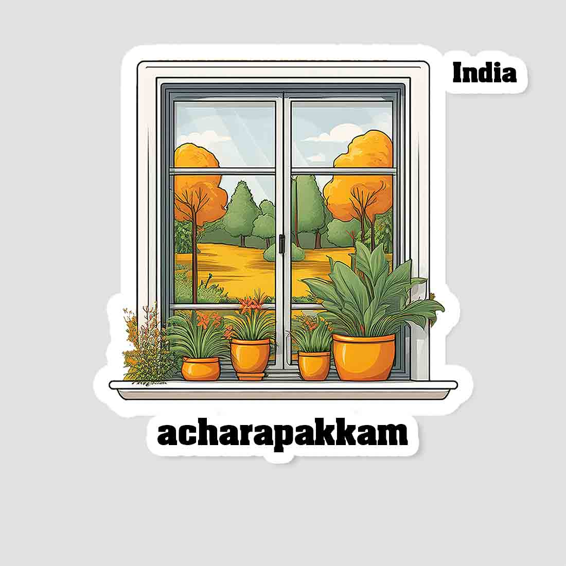 Acharapakkam Home Window White Plants Pots Sticker & Magnet