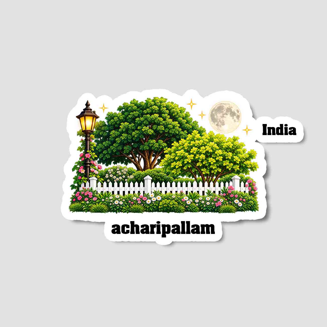 Acharipallam Home Town Night Trees Landscape Shape Sticker & Magnet