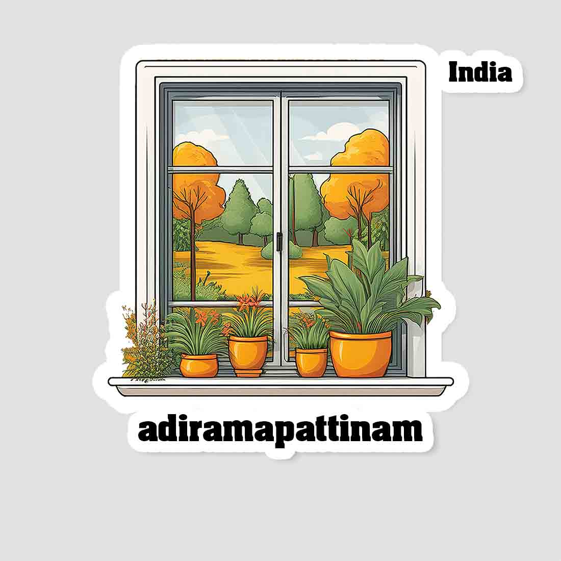 Adiramapattinam Home Window White Plants Pots Sticker & Magnet