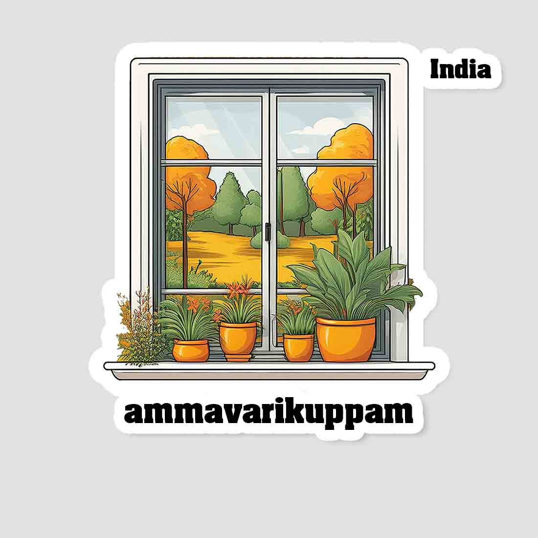 Ammavarikuppam Home Window White Plants Pots Sticker & Magnet