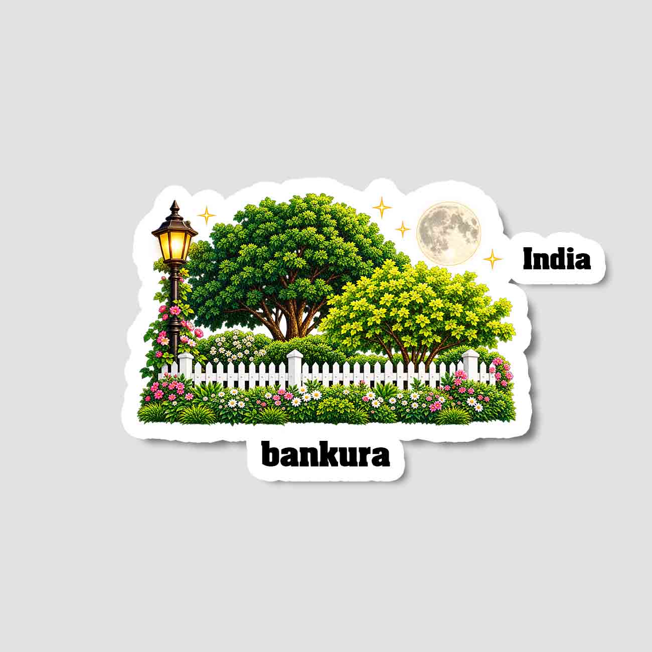 Bankura Home Town Night Trees Landscape Shape Sticker & Magnet