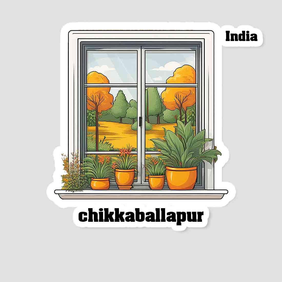 Chikkaballapur Home Window White Plants Pots Sticker & Magnet