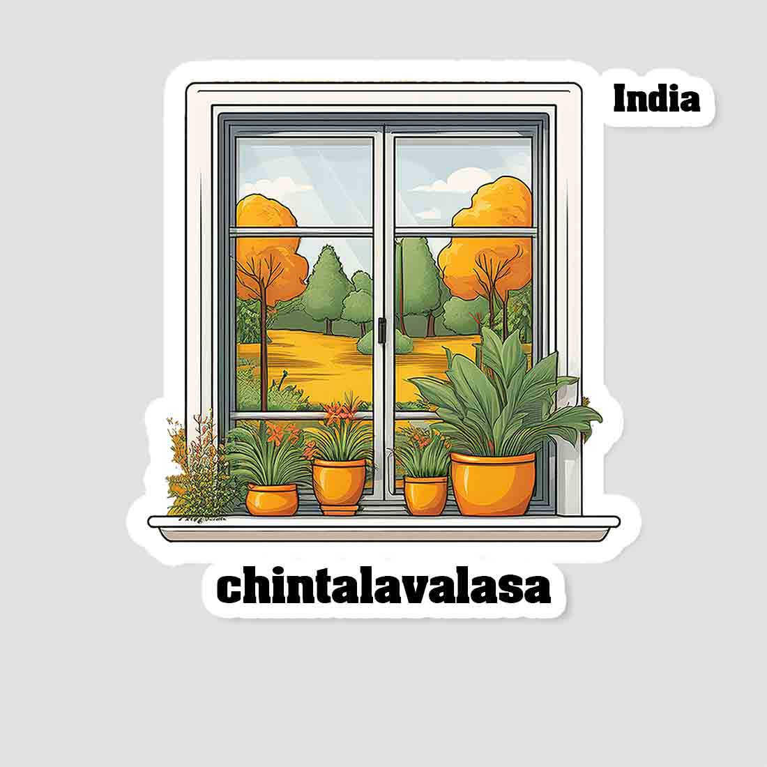 Chintalavalasa Home Window White Plants Pots Sticker & Magnet