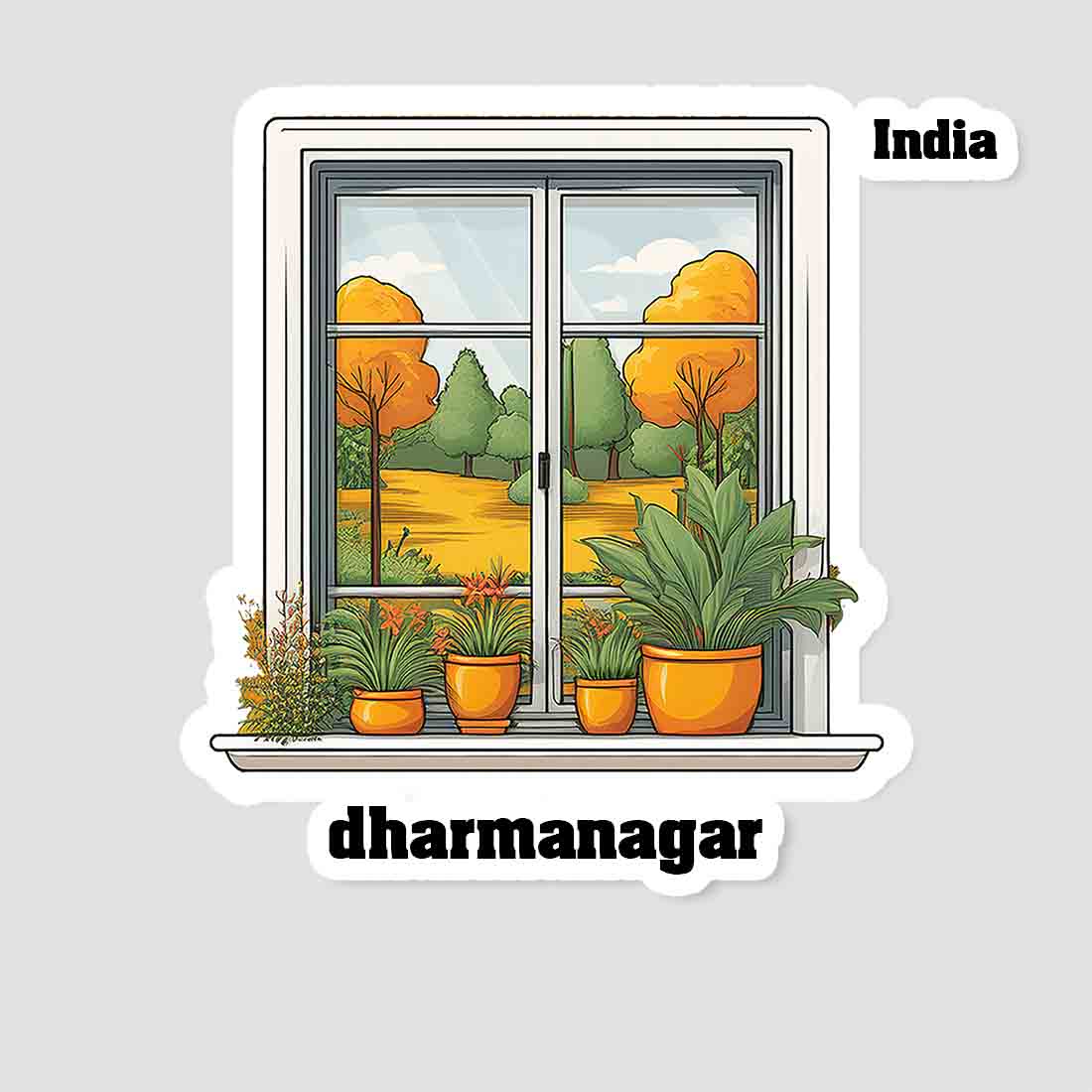 Dharmanagar Home Window White Plants Pots Sticker & Magnet