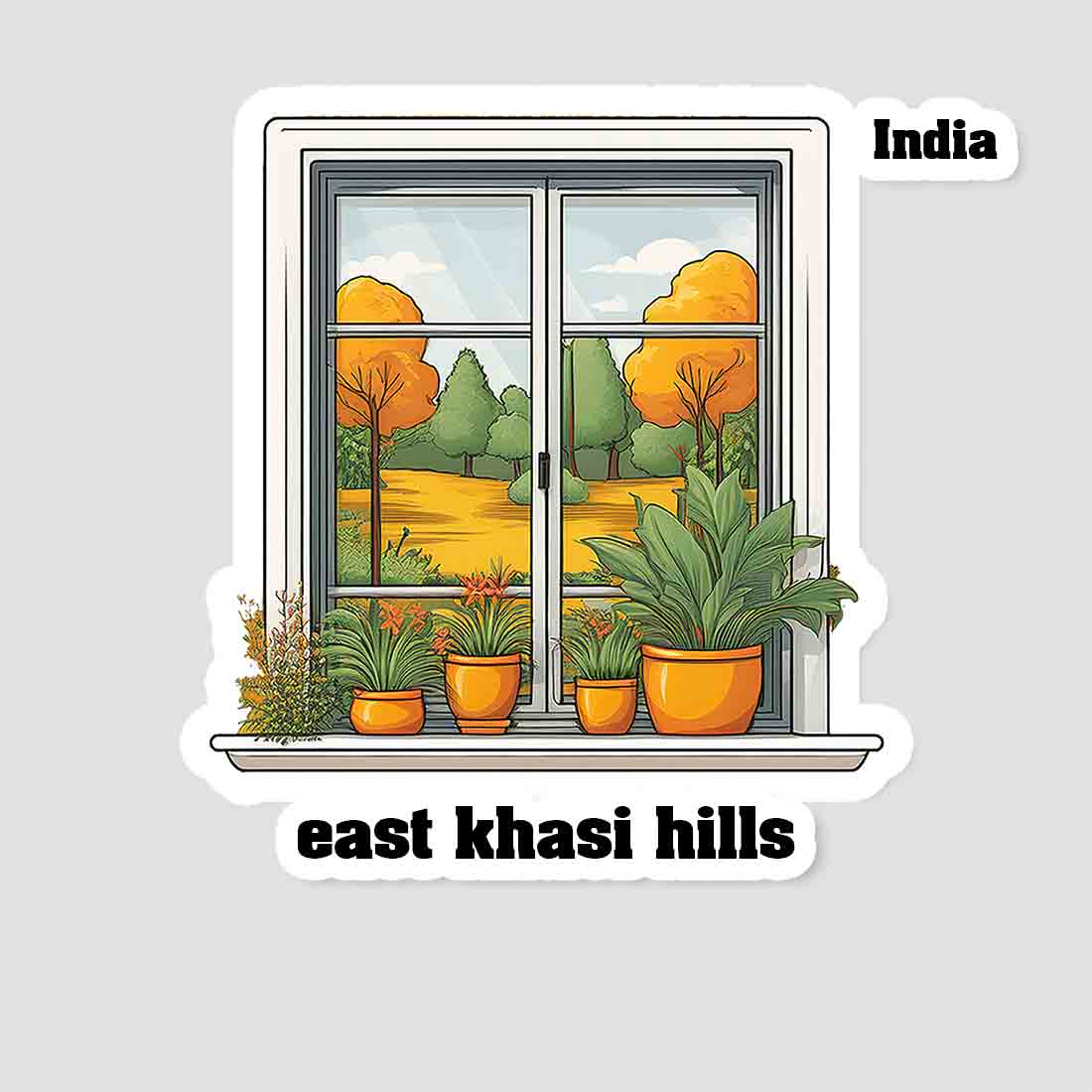 East Khasi Hills Home Window White Plants Pots Sticker & Magnet