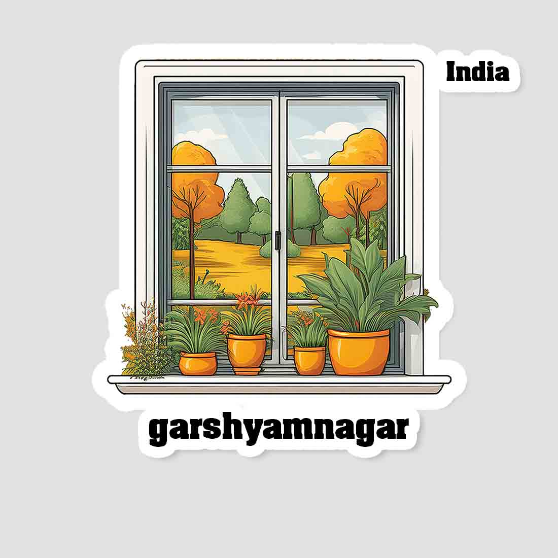 Garshyamnagar Home Window White Plants Pots Sticker & Magnet