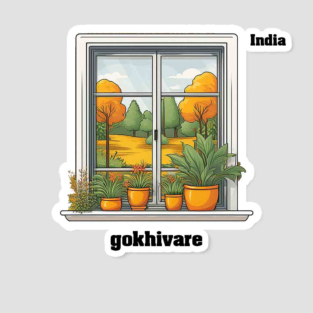 Gokhivare Home Window White Plants Pots Sticker & Magnet