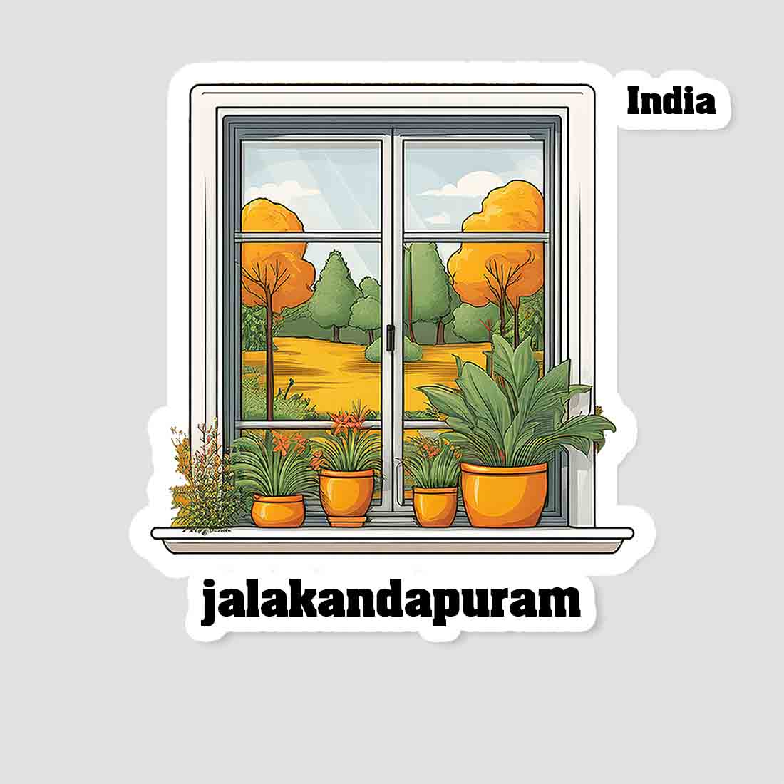 Jalakandapuram Home Window White Plants Pots Sticker & Magnet