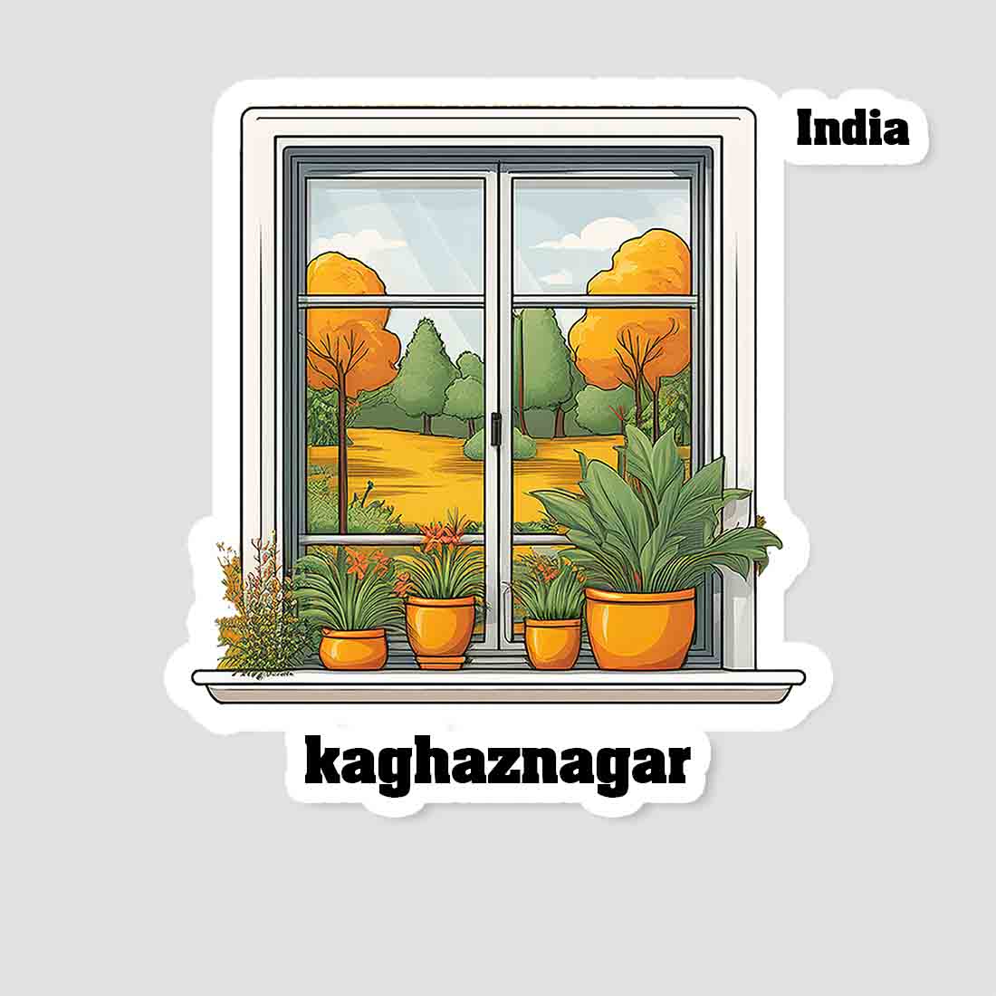 Kaghaznagar Home Window White Plants Pots Sticker & Magnet