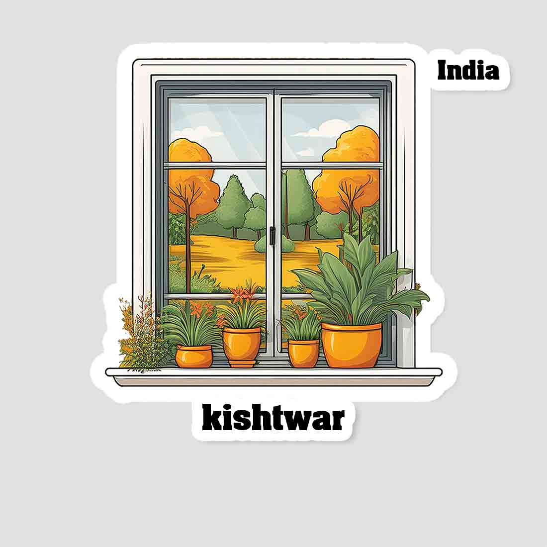 Kishtwar Home Window White Plants Pots Sticker & Magnet