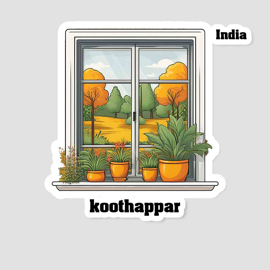 Koothappar Home Window White Plants Pots Sticker & Magnet