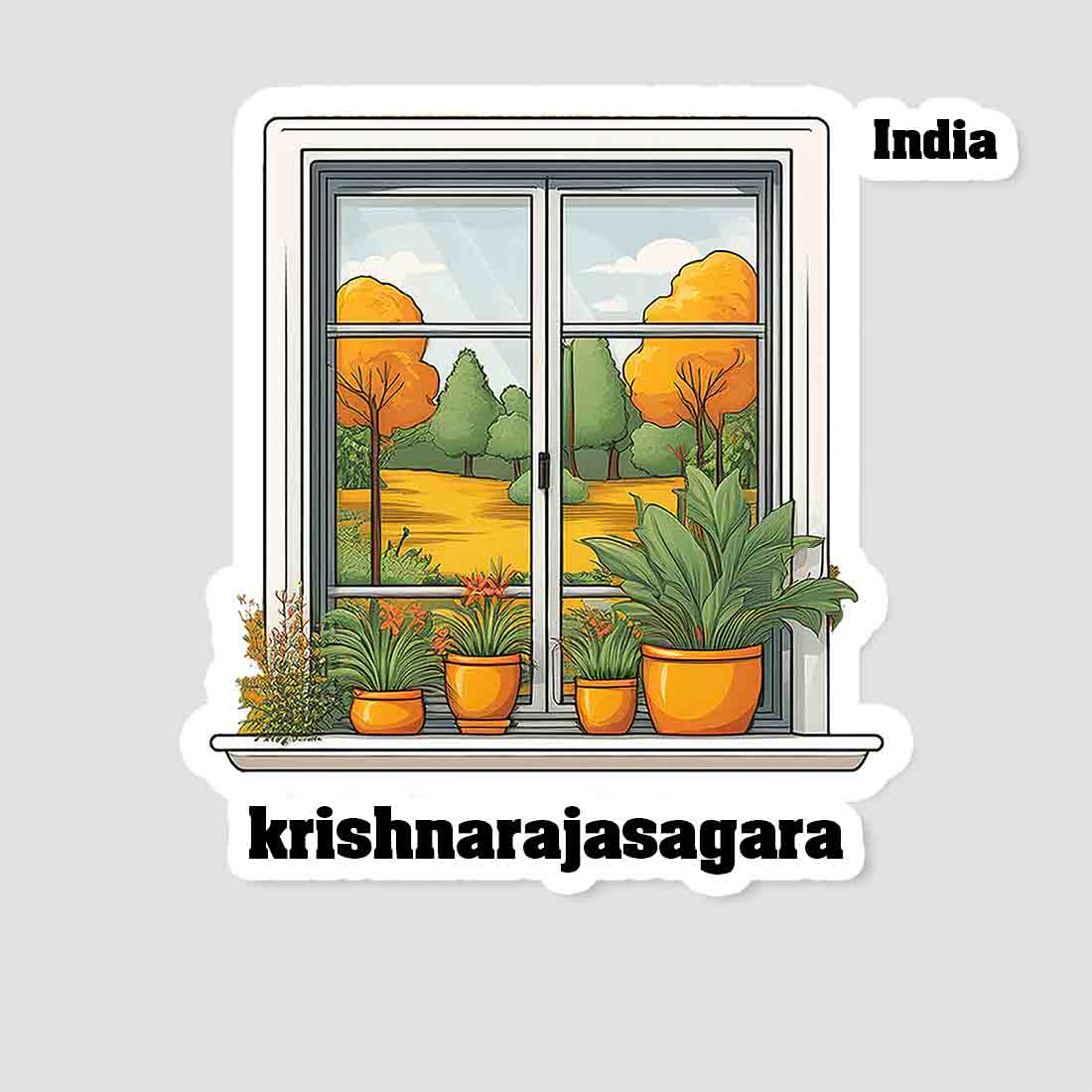 Krishnarajasagara Home Window White Plants Pots Sticker & Magnet