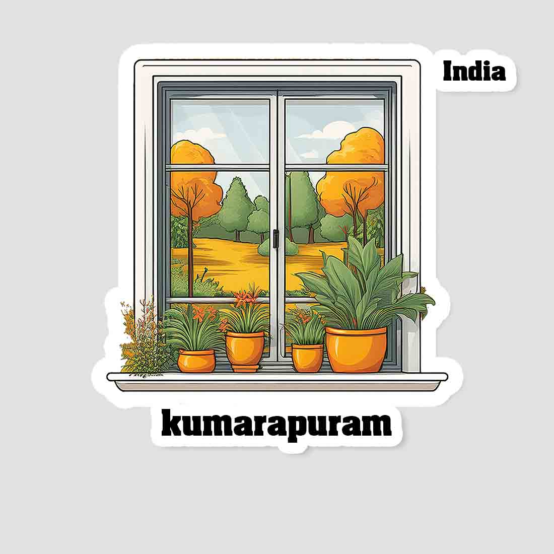 Kumarapuram Home Window White Plants Pots Sticker & Magnet