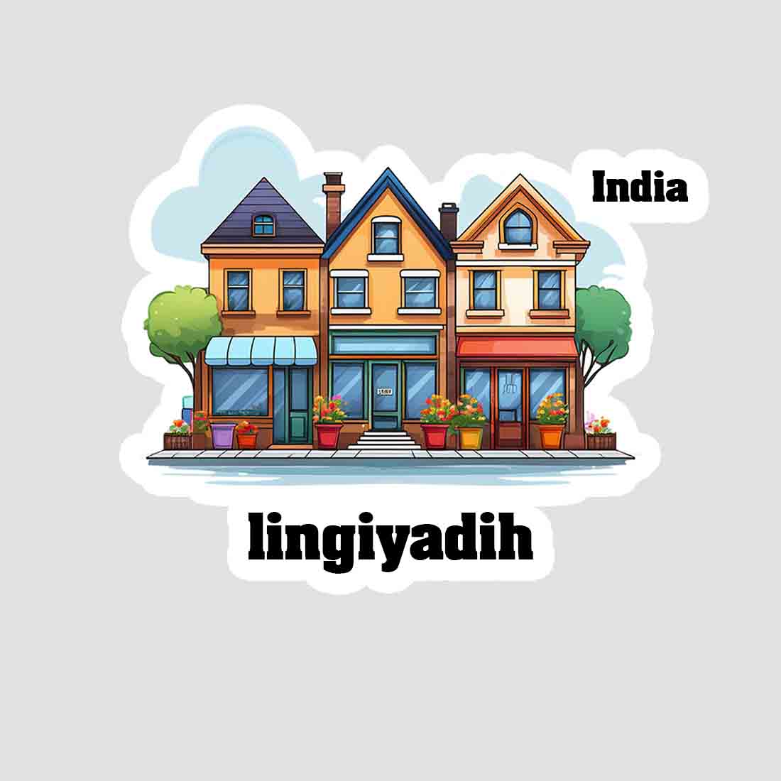 Lingiyadih Three Home Offiec Shop Town Sticker & Magnet | Home Town Souvenirs
