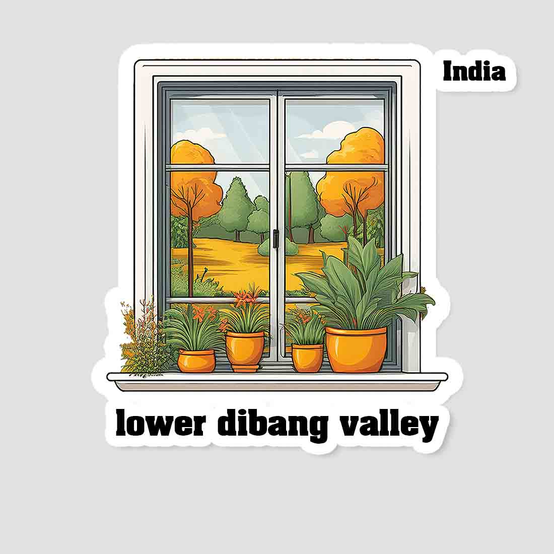 Lower Dibang Valley Home Window White Plants Pots Sticker & Magnet