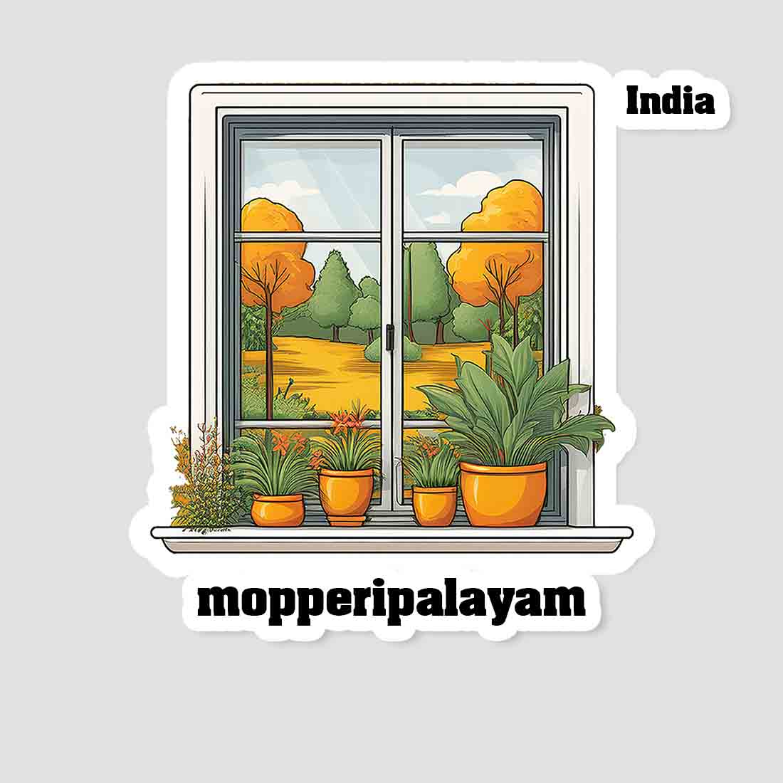 Mopperipalayam Home Window White Plants Pots Sticker & Magnet