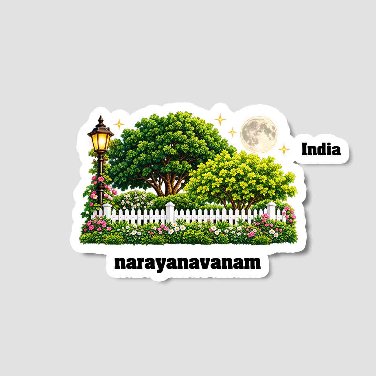 Narayanavanam Home Town Night Trees Landscape Shape Sticker & Magnet