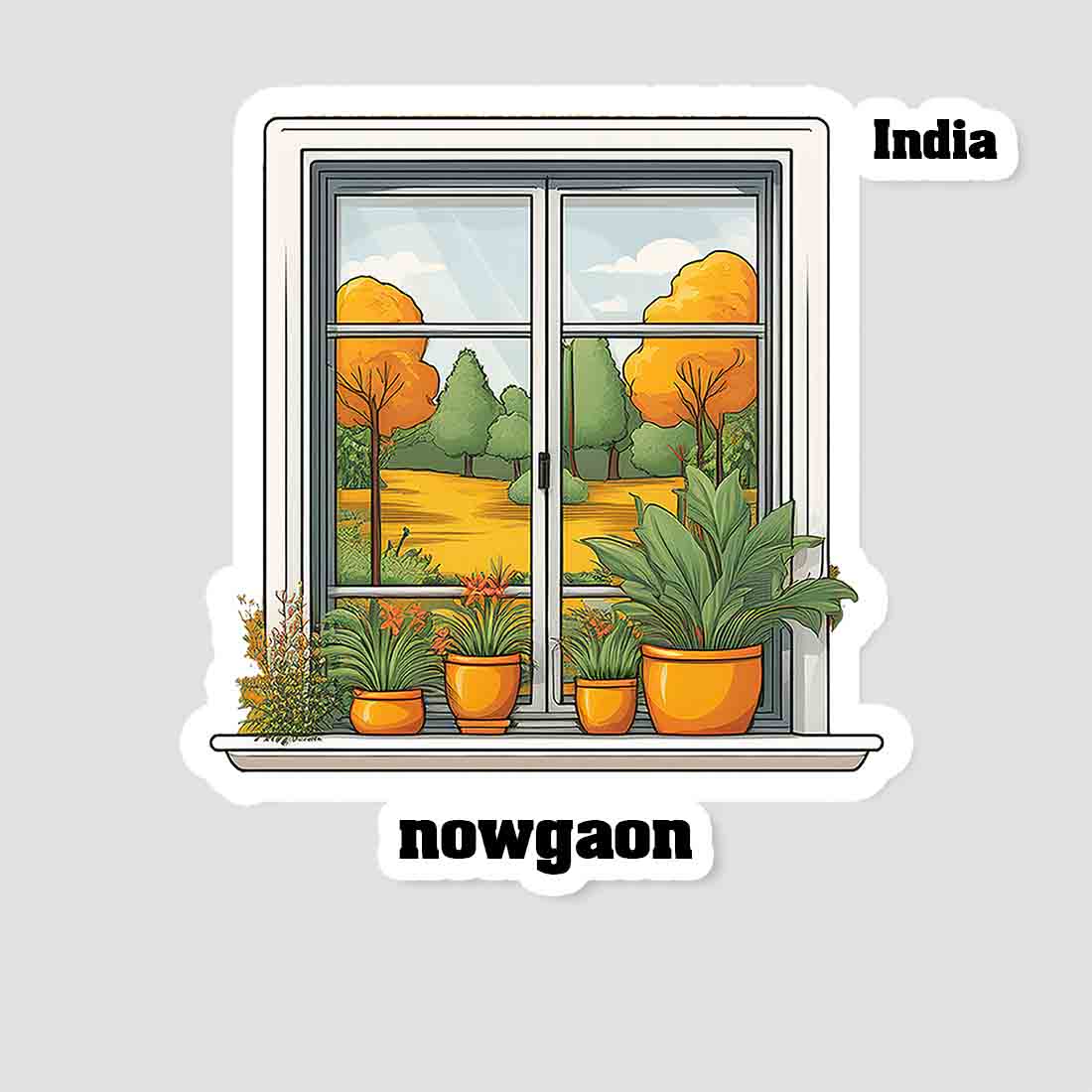 Nowgaon Home Window White Plants Pots Sticker & Magnet