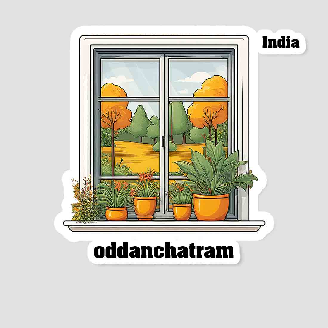 Oddanchatram Home Window White Plants Pots Sticker & Magnet