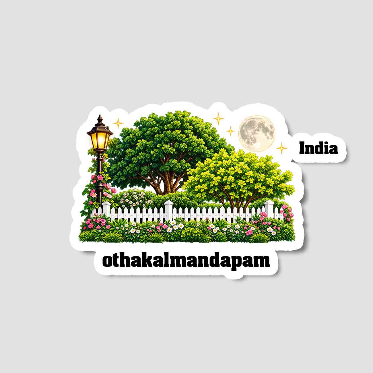 Othakalmandapam Home Town Night Trees Landscape Shape Sticker & Magnet