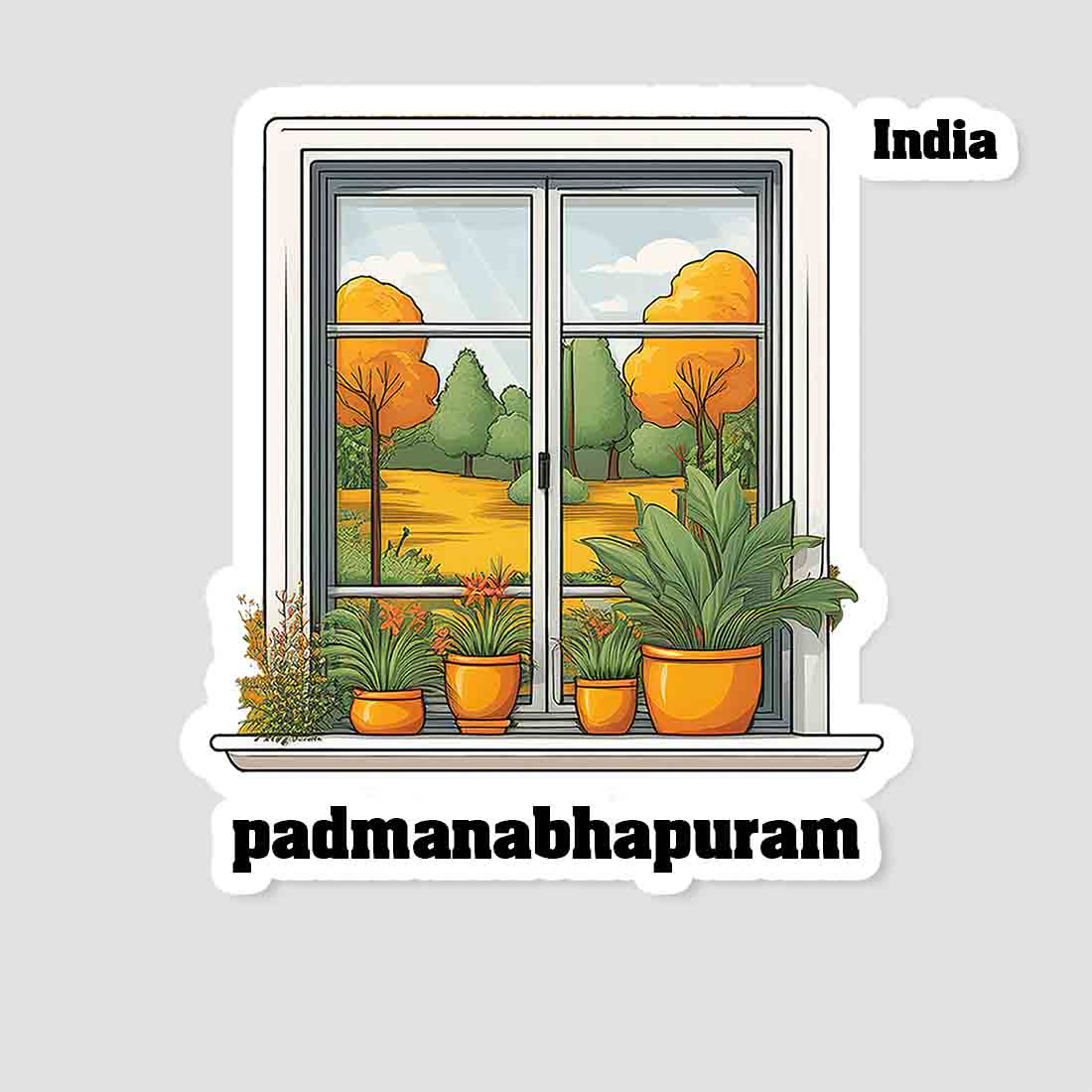 Padmanabhapuram Home Window White Plants Pots Sticker & Magnet