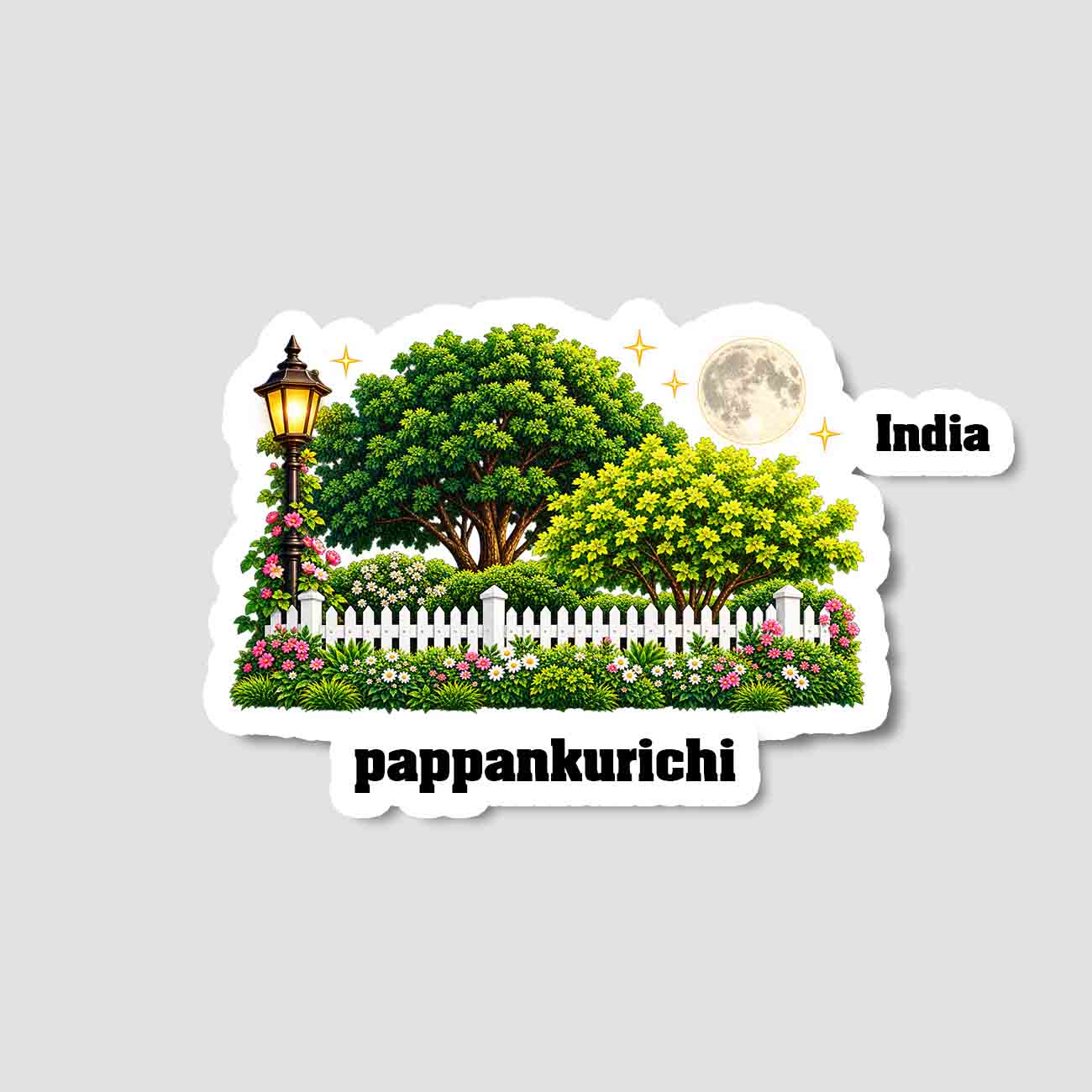 Pappankurichi Home Town Night Trees Landscape Shape Sticker & Magnet