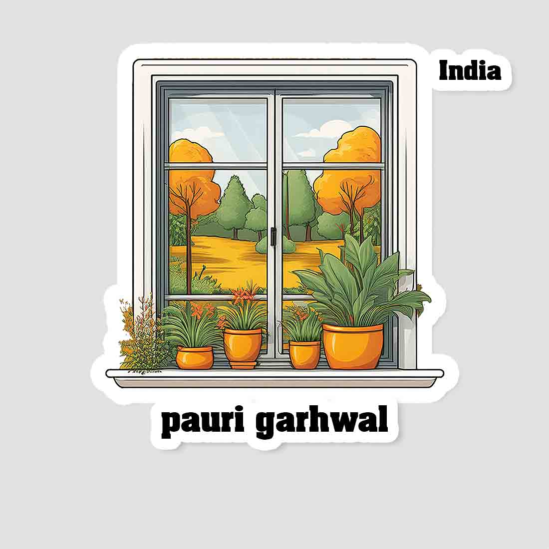Pauri Garhwal Home Window White Plants Pots Sticker & Magnet