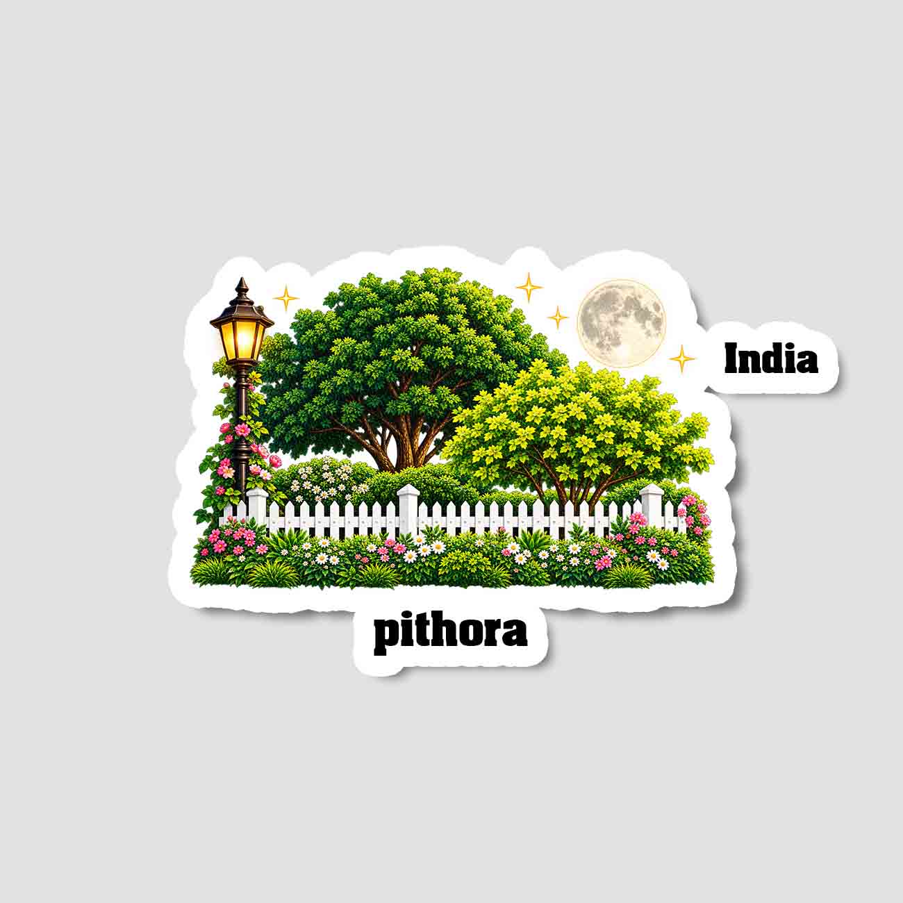 Pithora Home Town Night Trees Landscape Shape Sticker & Magnet