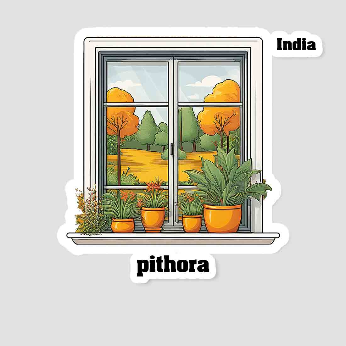 Pithora Home Window White Plants Pots Sticker & Magnet