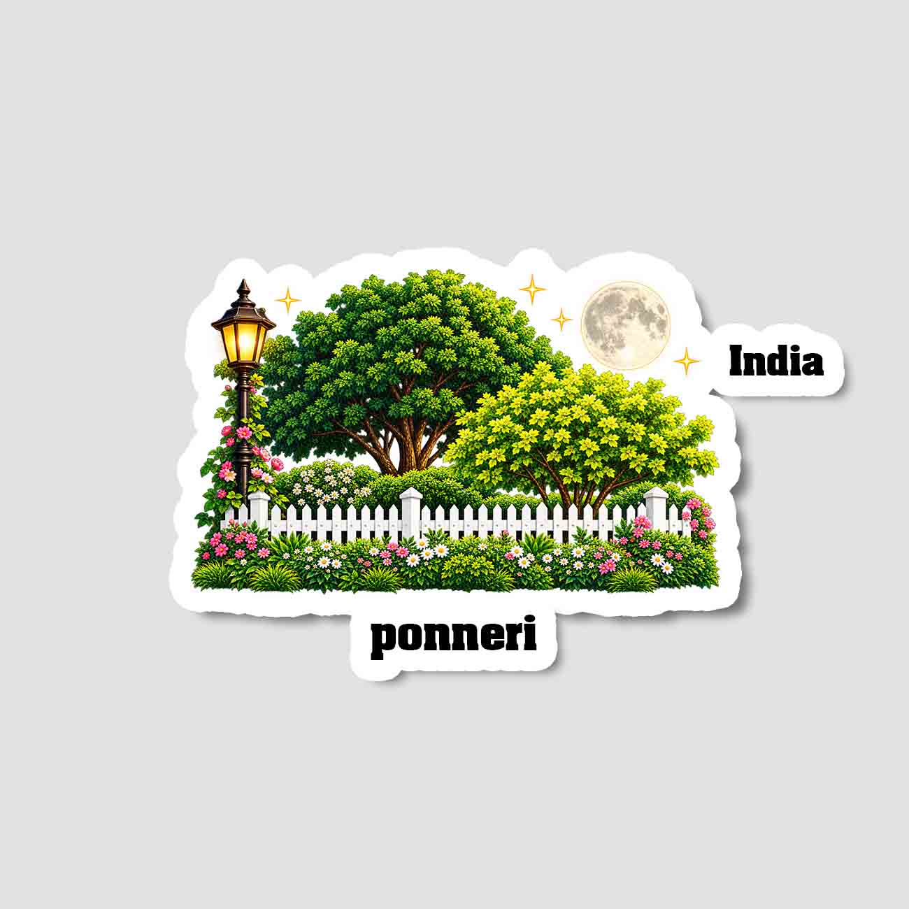 Ponneri Home Town Night Trees Landscape Shape Sticker & Magnet