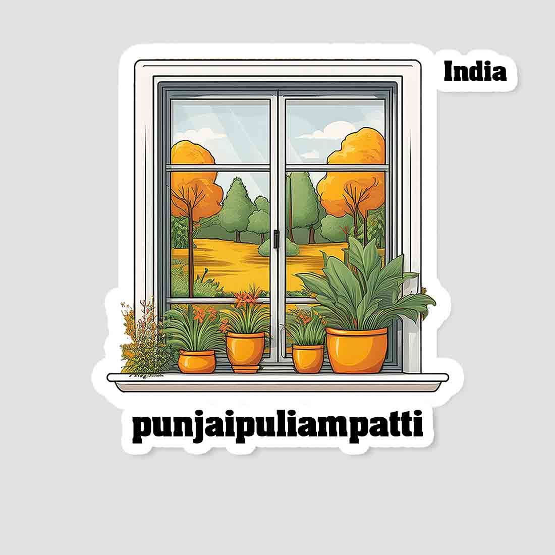Punjaipuliampatti Home Window White Plants Pots Sticker & Magnet