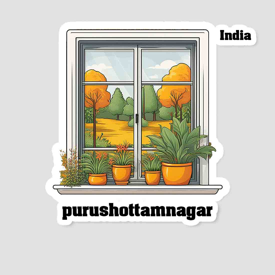 Purushottamnagar Home Window White Plants Pots Sticker & Magnet