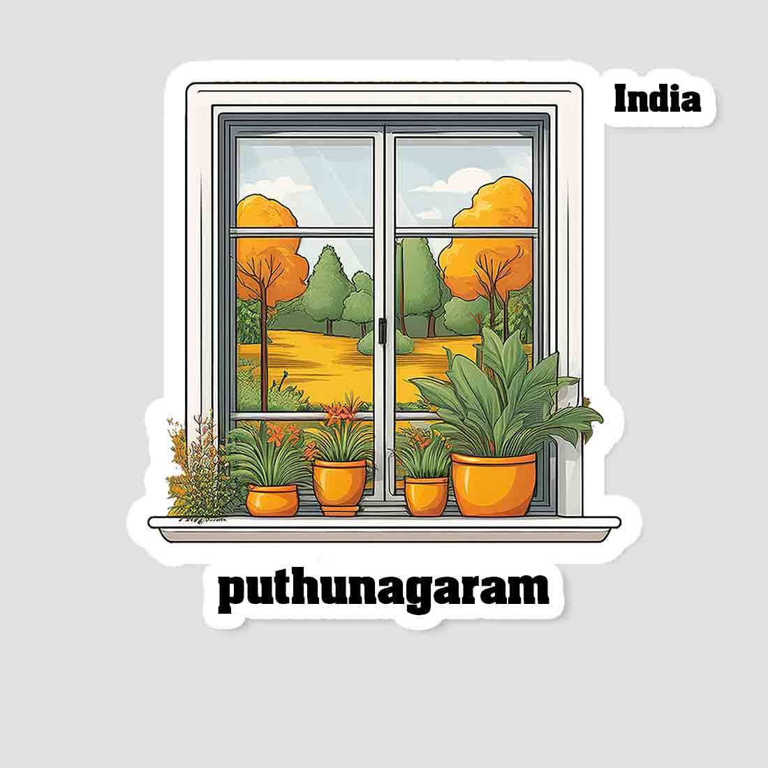 Puthunagaram Home Window White Plants Pots Sticker & Magnet