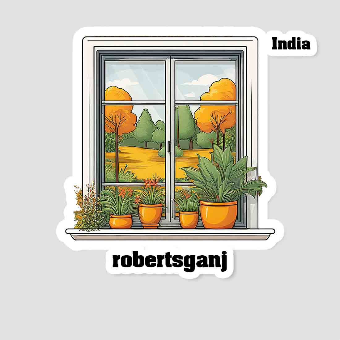 Robertsganj Home Window White Plants Pots Sticker & Magnet