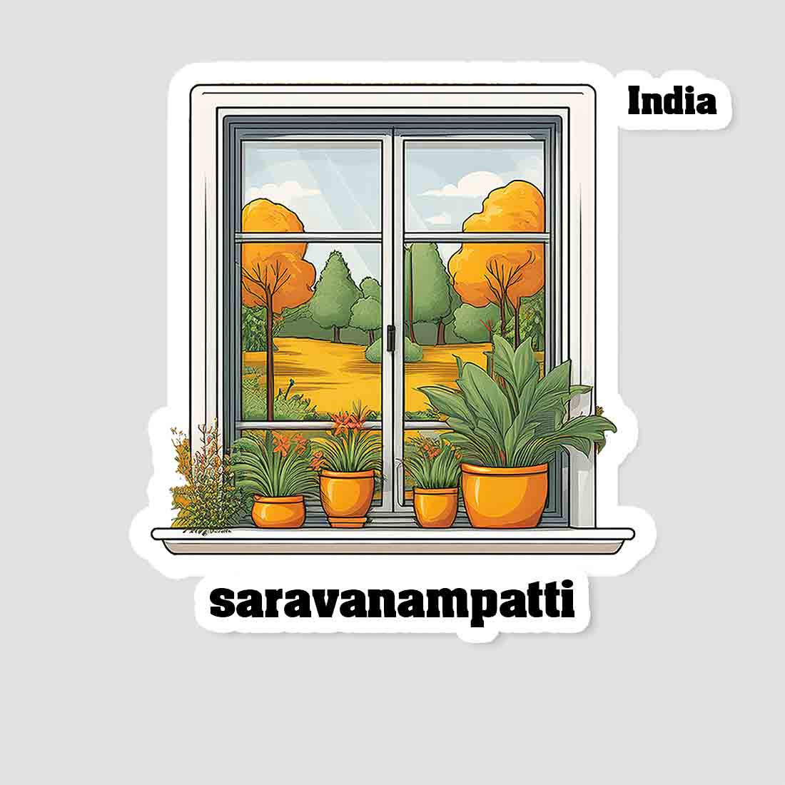 Saravanampatti Home Window White Plants Pots Sticker & Magnet