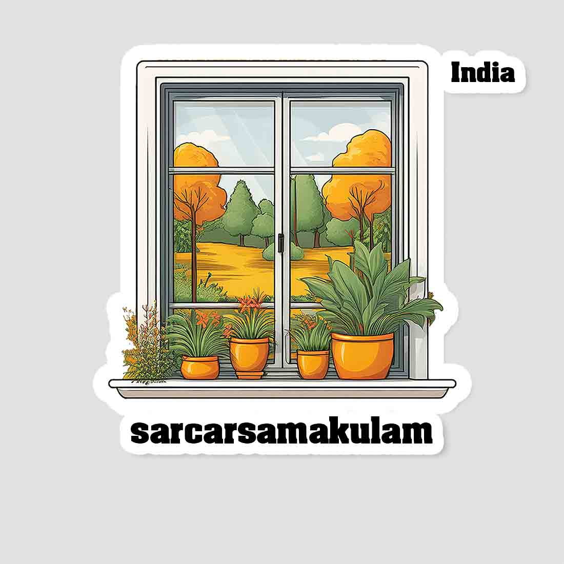 Sarcarsamakulam Home Window White Plants Pots Sticker & Magnet