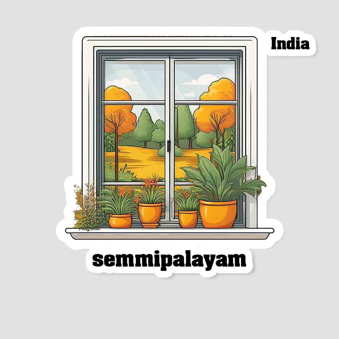 Semmipalayam Home Window White Plants Pots Sticker & Magnet