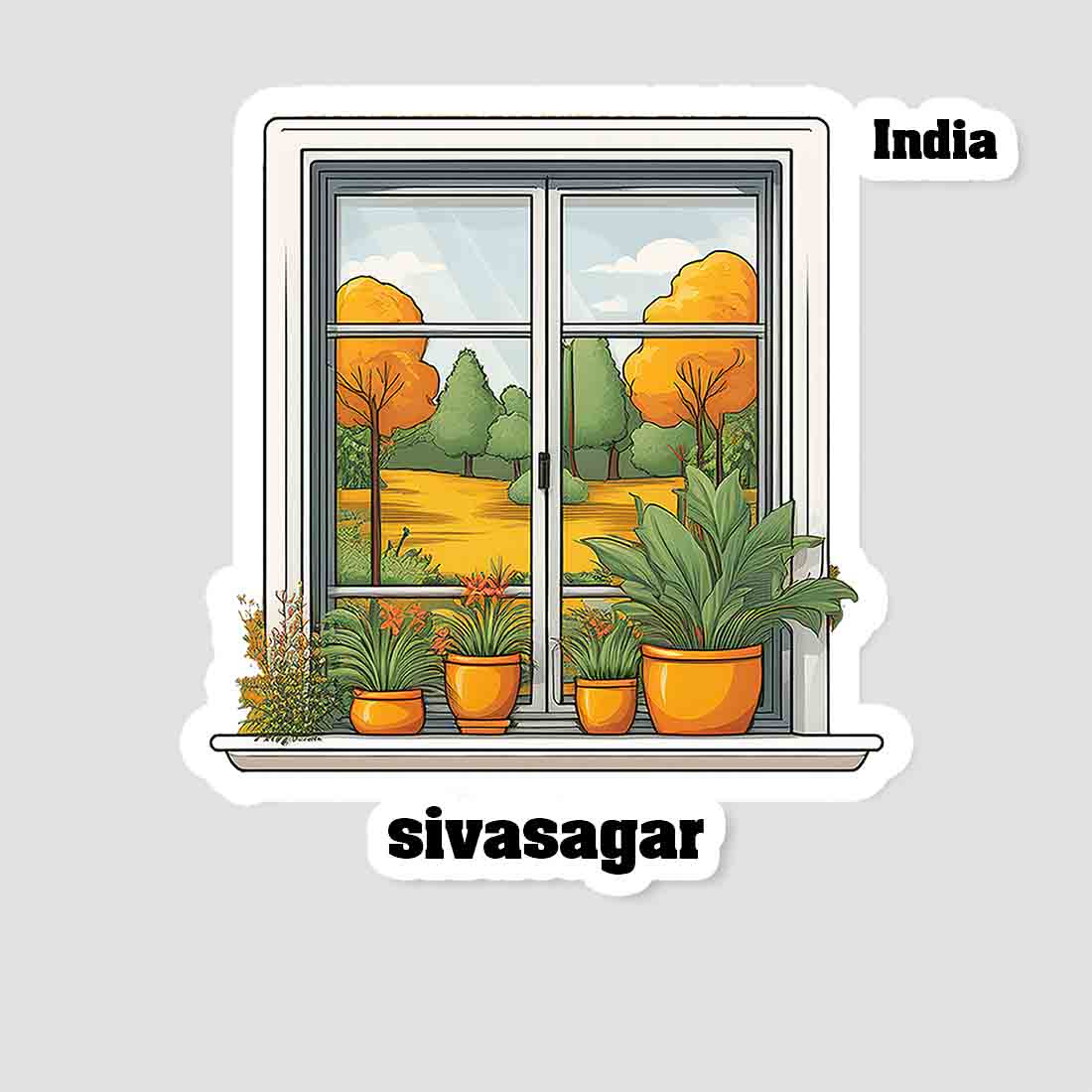 Sivasagar Home Window White Plants Pots Sticker & Magnet