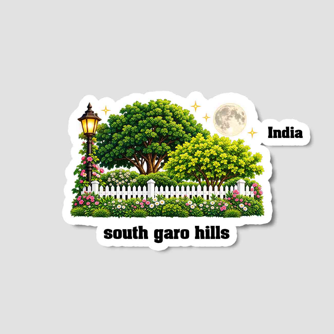 South Garo Hills Home Town Night Trees Landscape Shape Sticker & Magnet