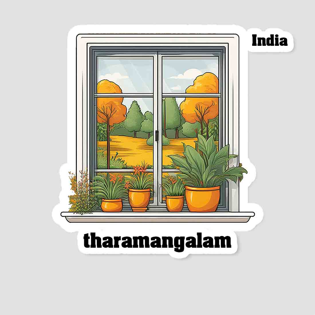 Tharamangalam Home Window White Plants Pots Sticker & Magnet