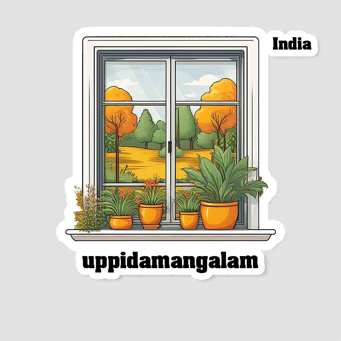 Uppidamangalam Home Window White Plants Pots Sticker & Magnet