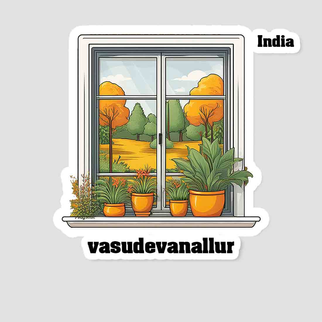 Vasudevanallur Home Window White Plants Pots Sticker & Magnet