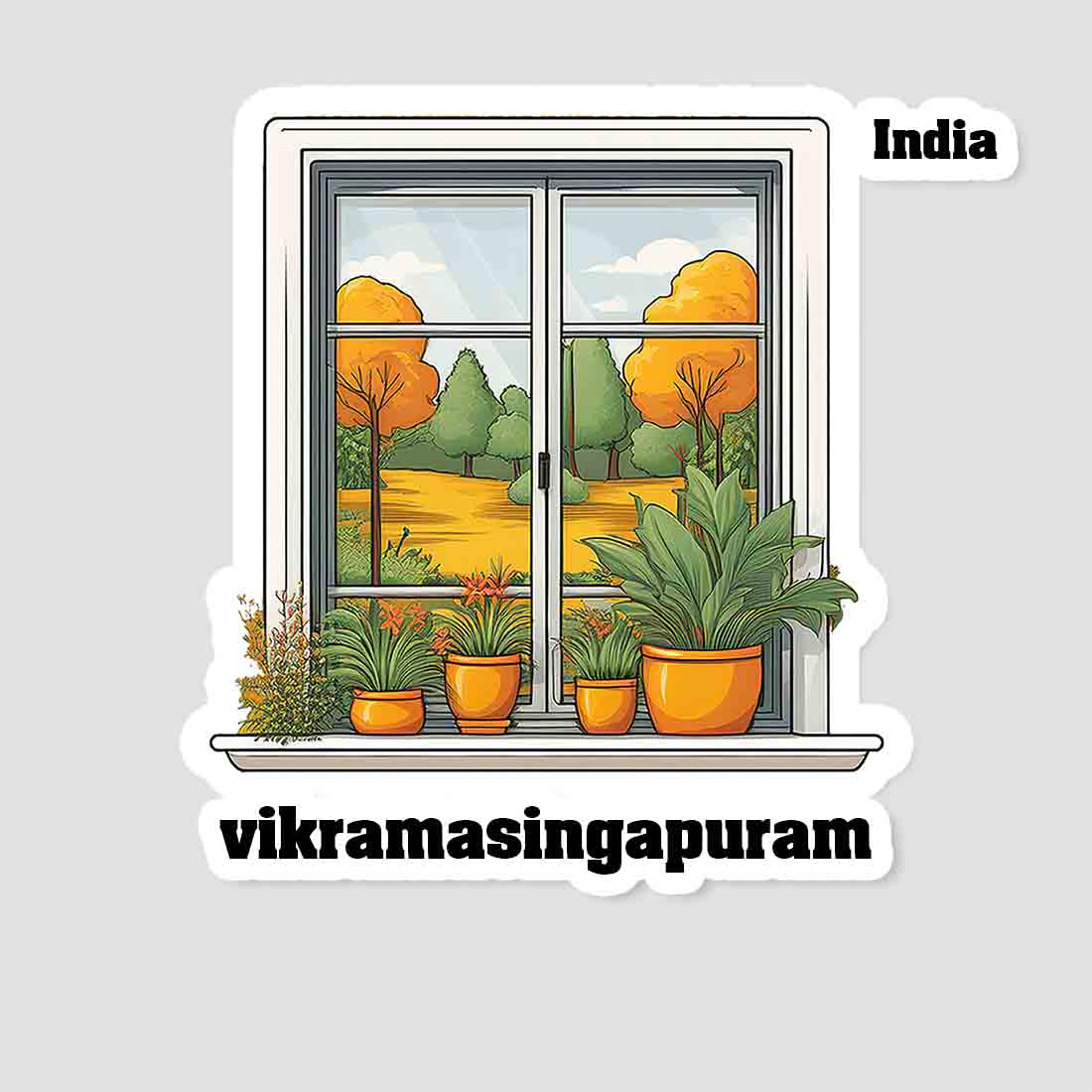 Vikramasingapuram Home Window White Plants Pots Sticker & Magnet