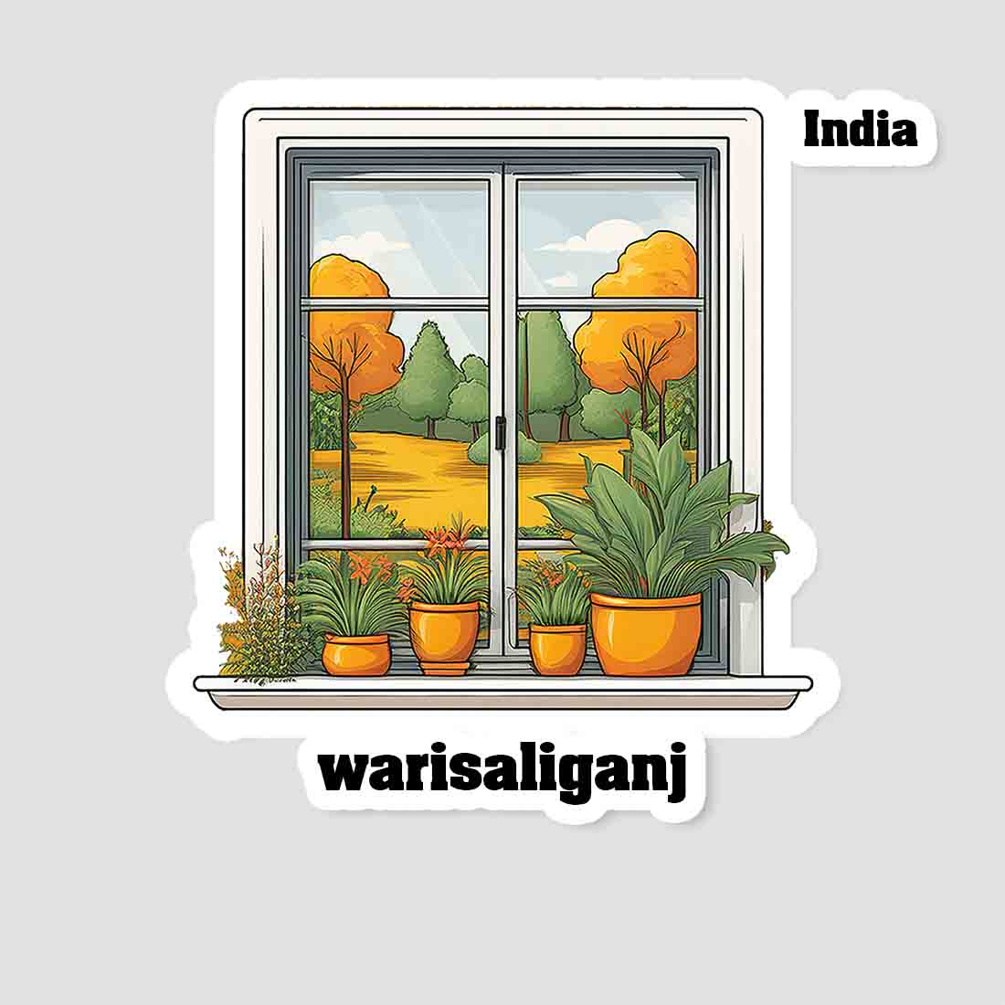Warisaliganj Home Window White Plants Pots Sticker & Magnet