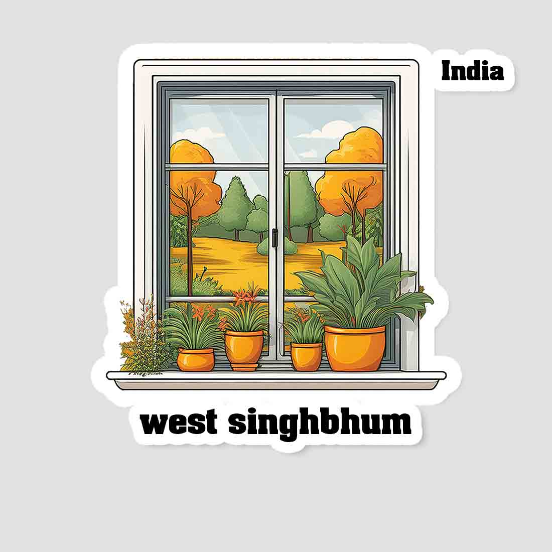 West Singhbhum Home Window White Plants Pots Sticker & Magnet