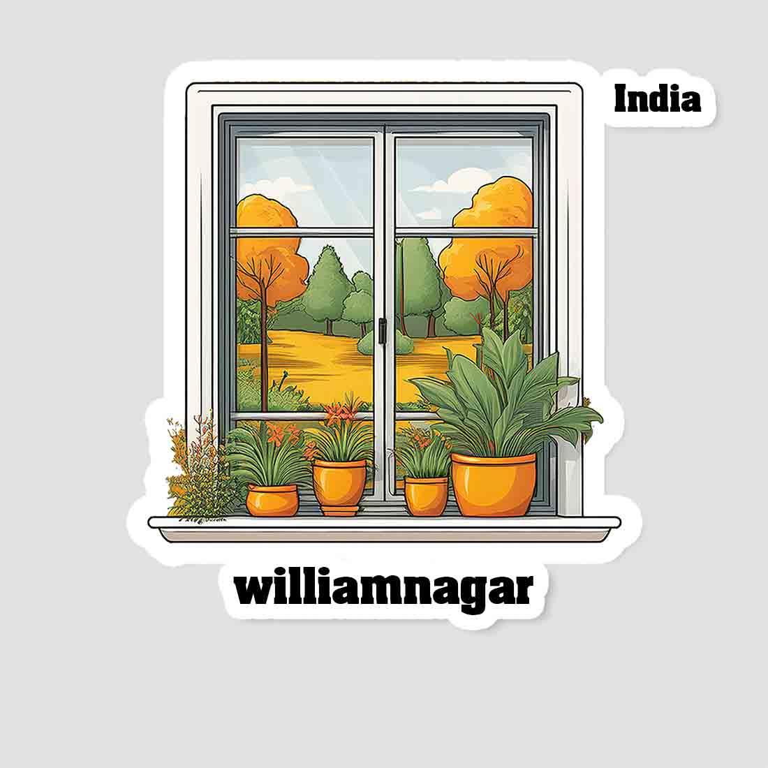 Williamnagar Home Window White Plants Pots Sticker & Magnet